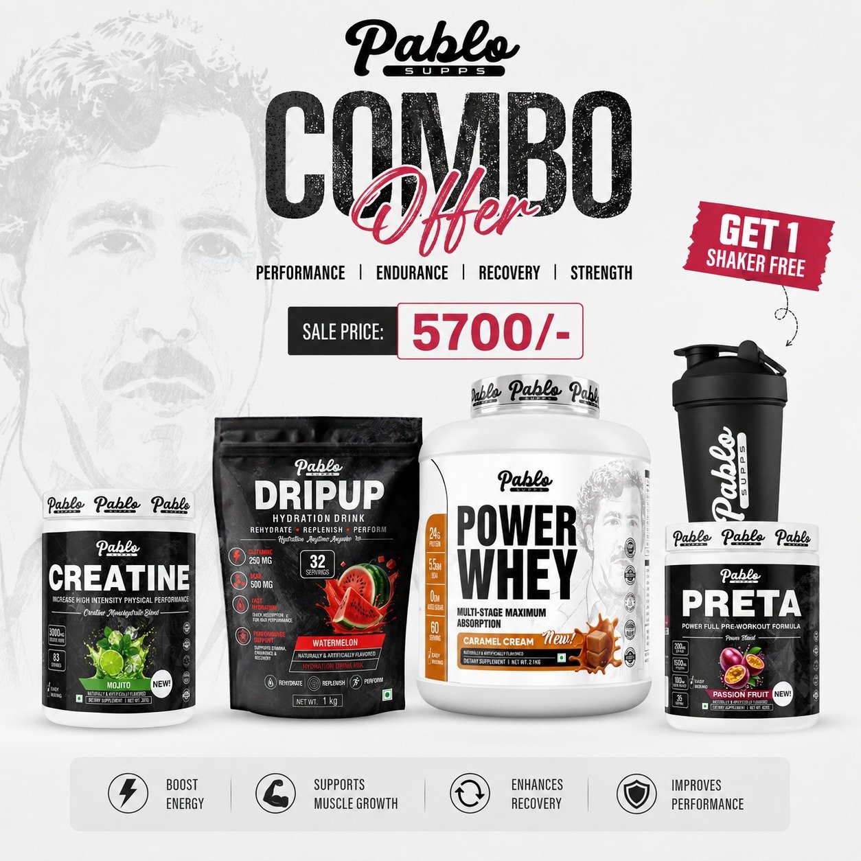 Combo: Whey + Pre-Workout + Creatine + Dripup + Shaker - Image 2
